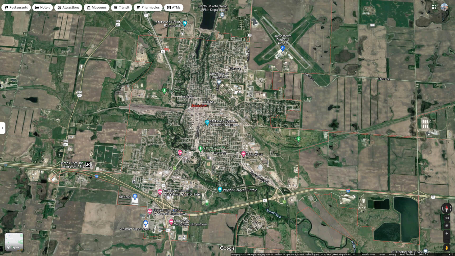 Jamestown Aerial Map North Dakota